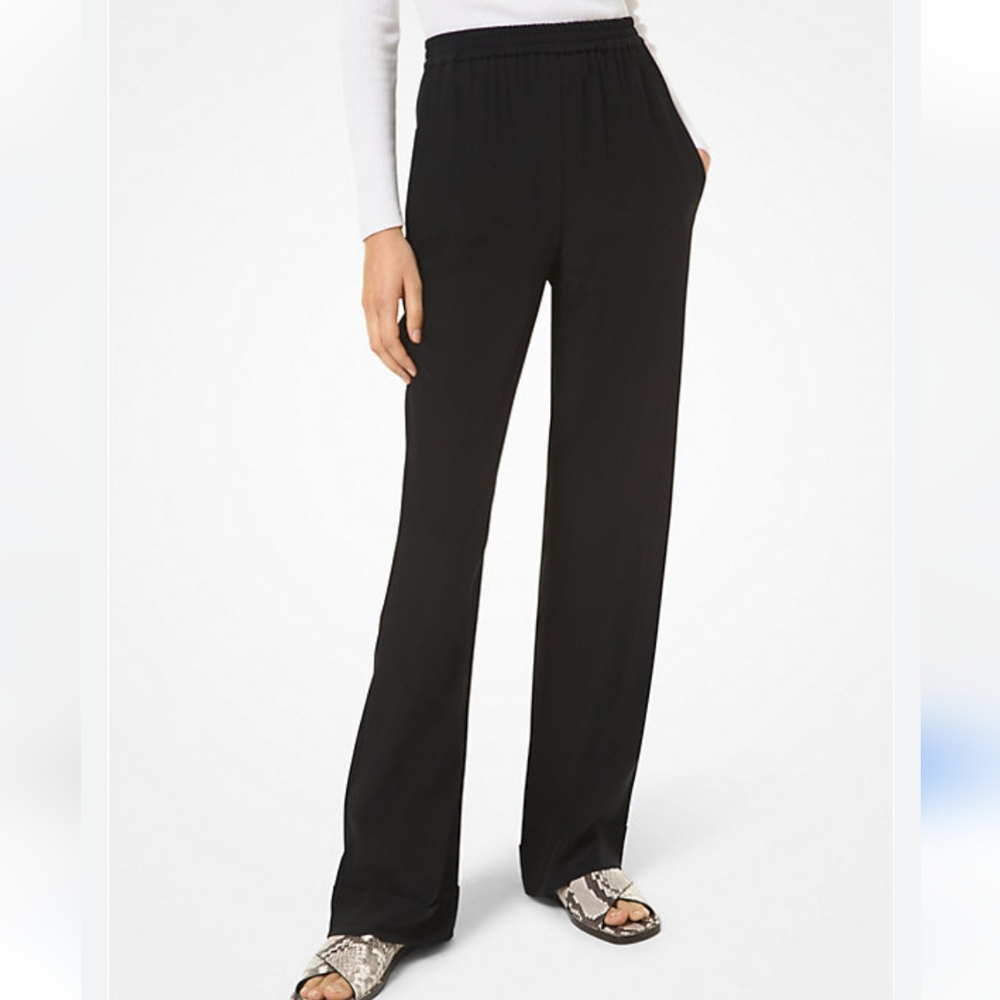 Michael Kors L crepe pants pull on side pockets flowy sophistication